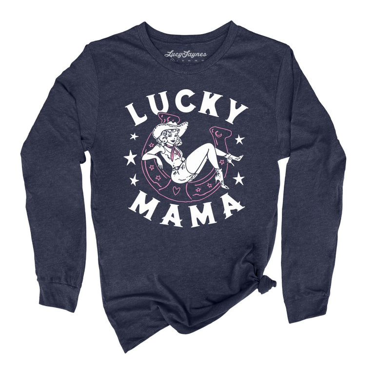 Lucky Mama Graphic Long Sleeve Tee - Heather Navy