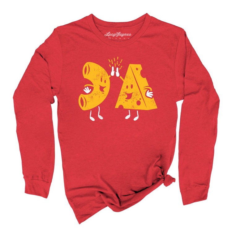 Mac And Cheese High Five Graphic Long Sleeve Tee - Red