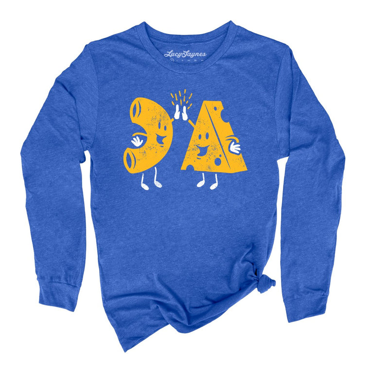 Mac And Cheese High Five Graphic Long Sleeve Tee - Heather True Royal