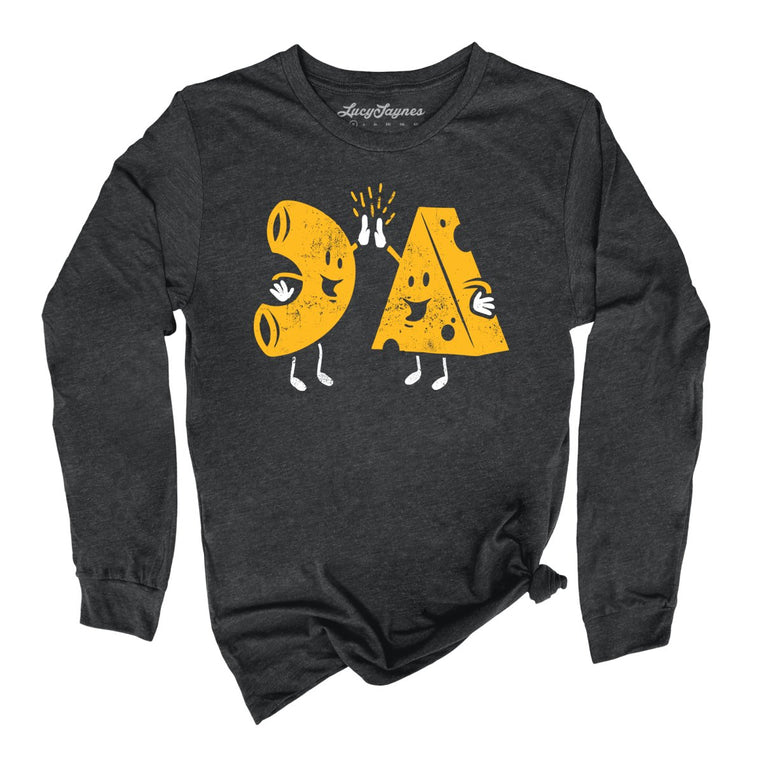 Mac And Cheese High Five Graphic Long Sleeve Tee - Dark Grey Heather
