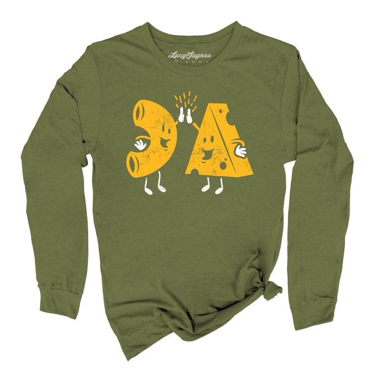 Mac And Cheese High Five Graphic Long Sleeve Tee - Olive