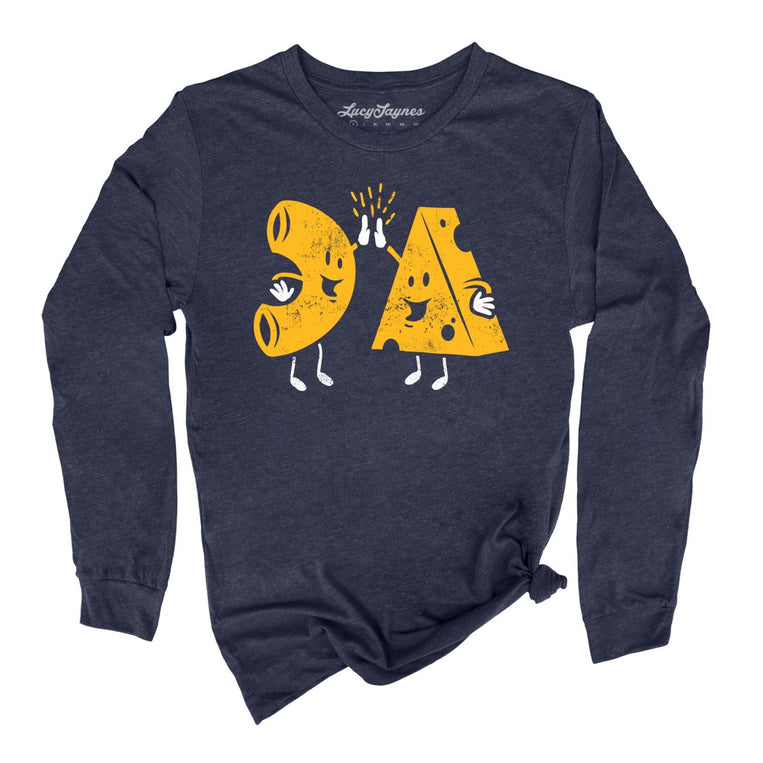 Mac And Cheese High Five Graphic Long Sleeve Tee - Heather Navy
