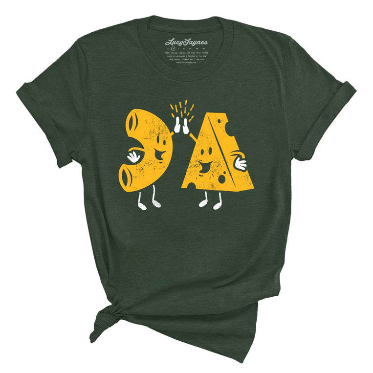 Mac And Cheese High Five Graphic Tee - Heather Forest