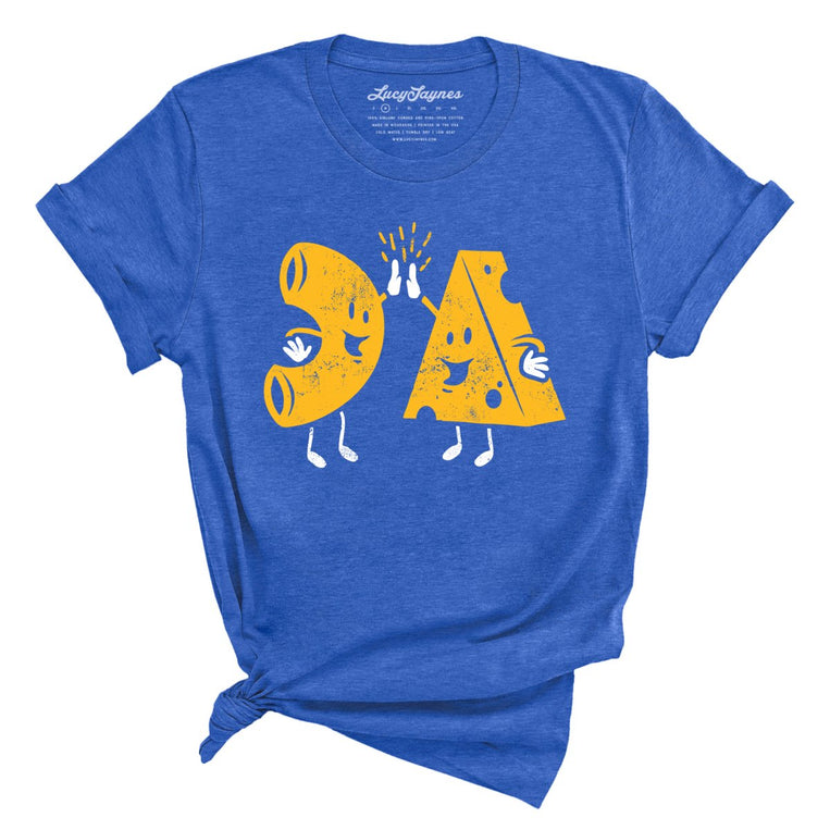 Mac And Cheese High Five Graphic Tee - Heather True Royal