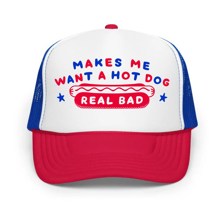 Makes Me Want A Hot Dog Real Bad Classic Foam Trucker Hat - White/Royal/Red