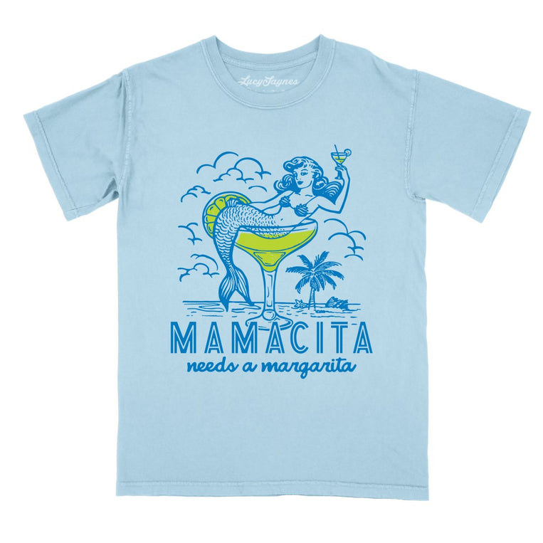 Mamacita Needs A Margarita Comfort Colors Graphic Tee - Chambray