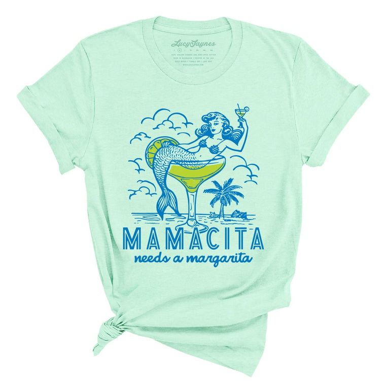 Mamacita Needs A Margarita Graphic Tee - Heather Mint