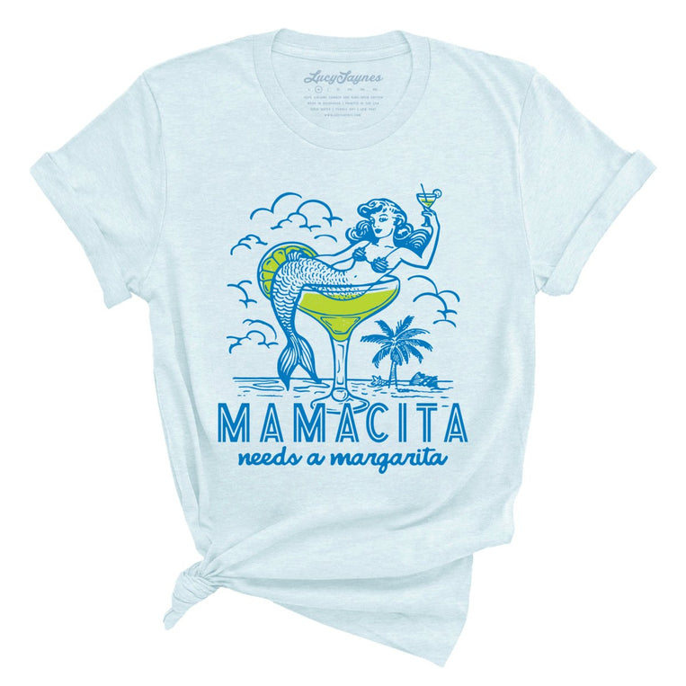Mamacita Needs A Margarita Graphic Tee - Heather Ice Blue