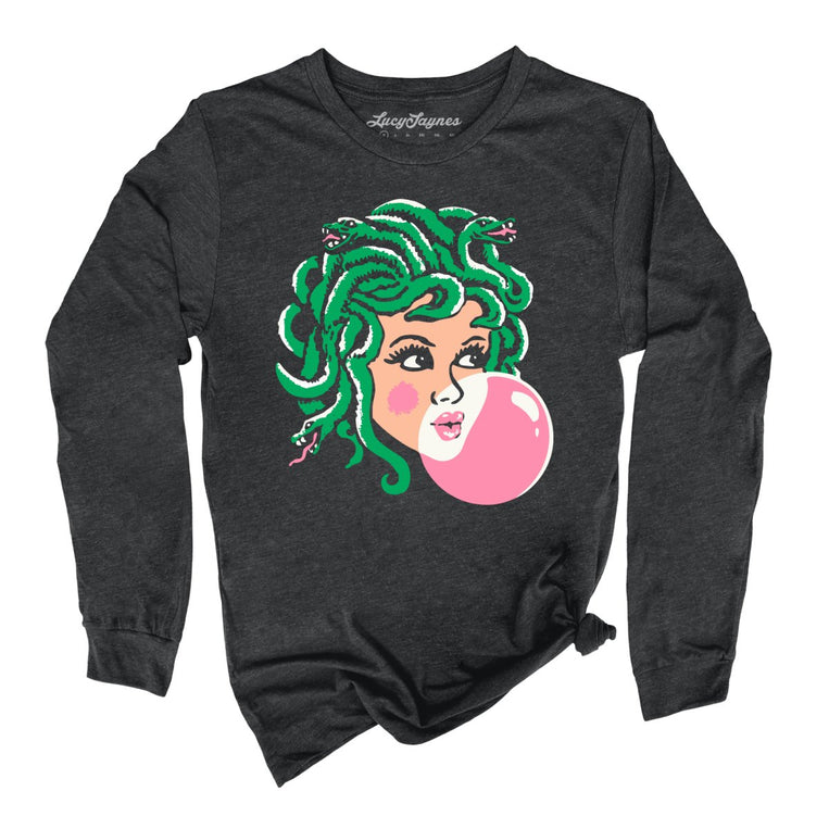 Medusa Bubblegum Graphic Long Sleeve Tee - Dark Grey Heather