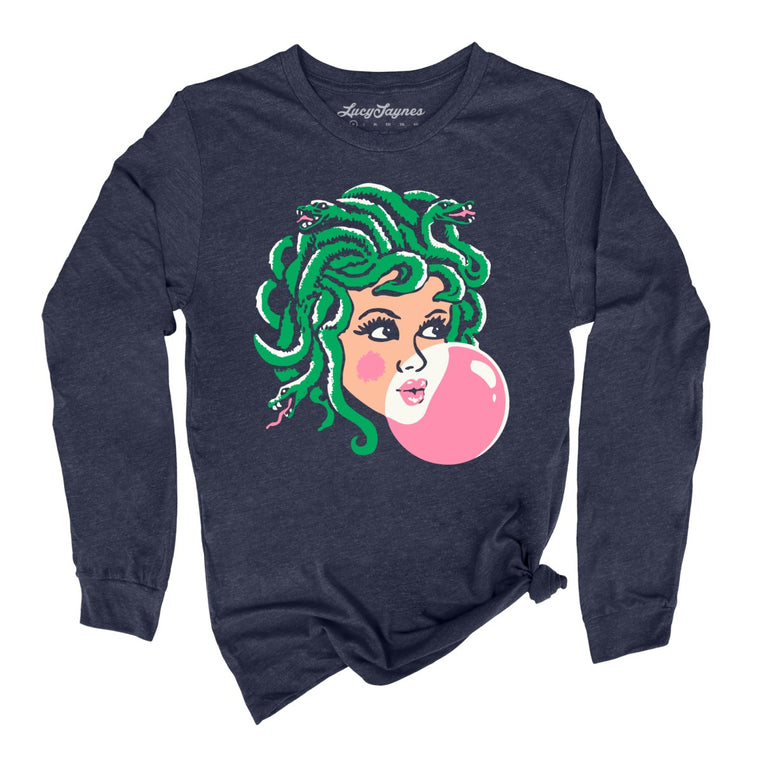 Medusa Bubblegum Graphic Long Sleeve Tee - Heather Navy