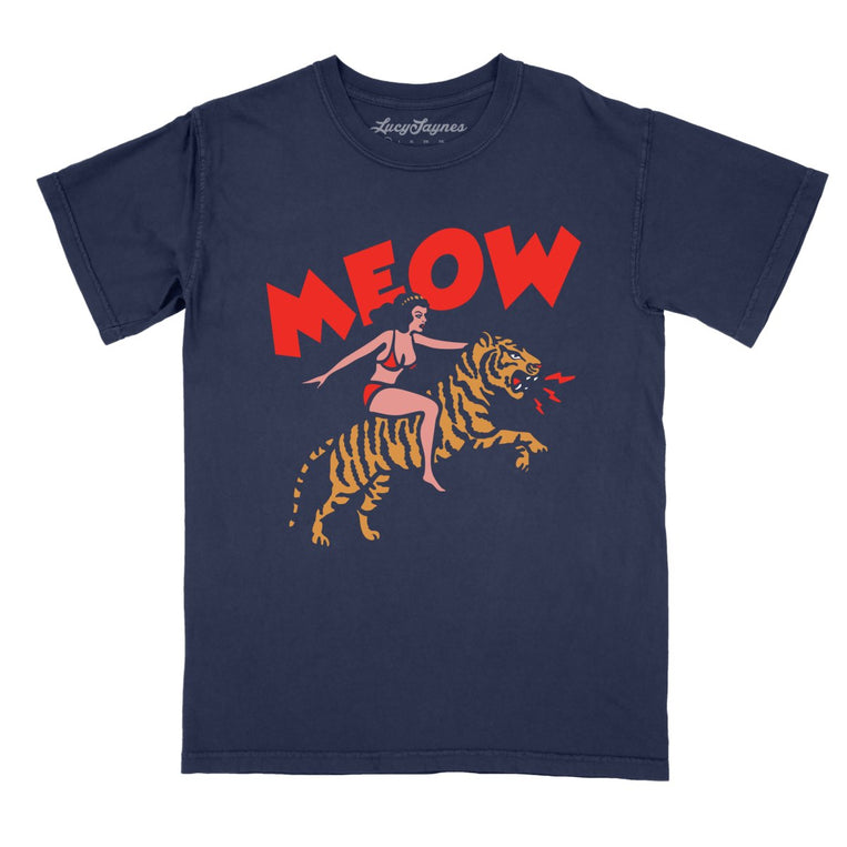 Meow Tiger Comfort Colors Graphic Tee - True Navy