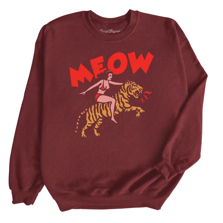 Meow Tiger Graphic Sweatshirt - Maroon