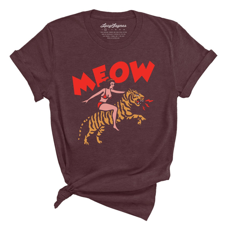 Meow Tiger Graphic Tee - Heather Maroon