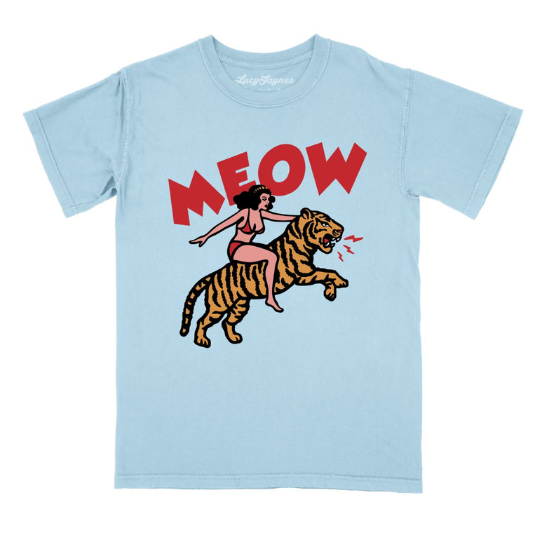 Meow Tiger Comfort Colors Graphic Tee - Chambray