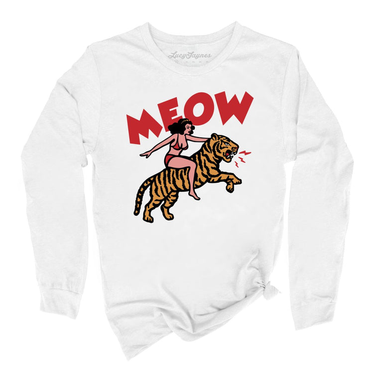 Meow Tiger Graphic Long Sleeve Tee - White