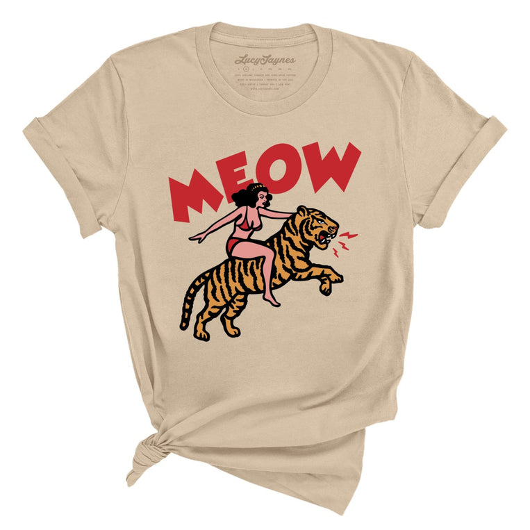 Meow Tiger Graphic Tee - Tan
