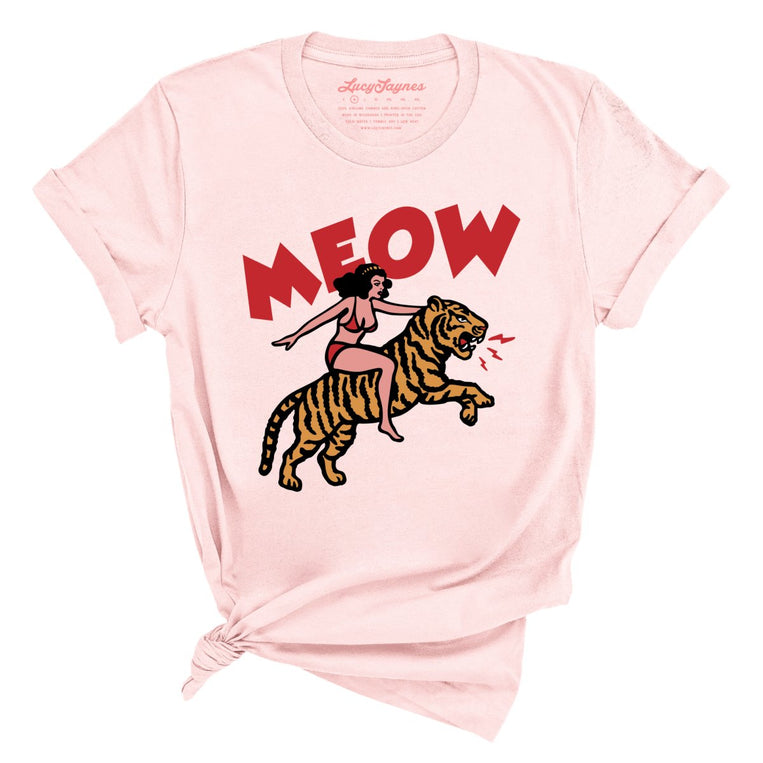 Meow Tiger Graphic Tee - Soft Pink