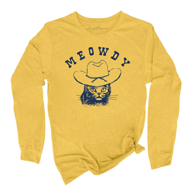 Meowdy Graphic Long Sleeve Tee - Heather Yellow Gold