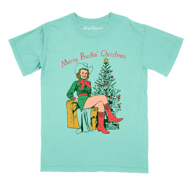Merry Buckin' Christmas Comfort Colors Graphic Tee - Chalky Mint
