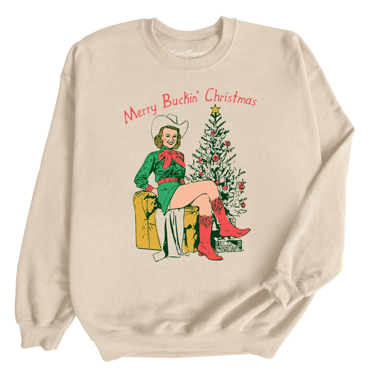 Merry Buckin' Christmas Graphic Sweatshirt - Sand