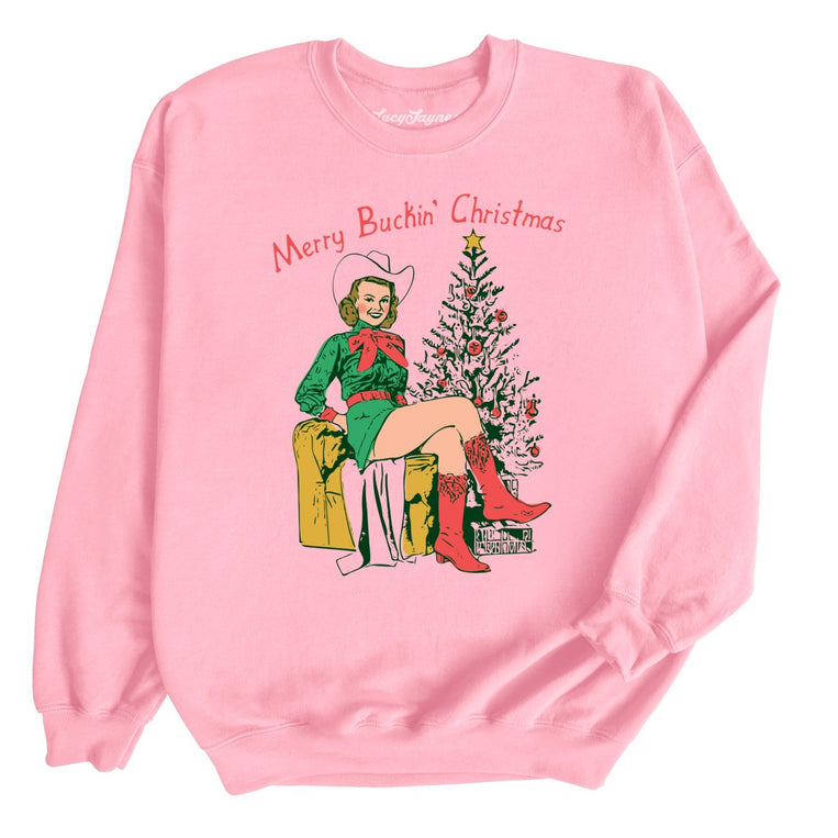 Merry Buckin' Christmas Graphic Sweatshirt - Light Pink