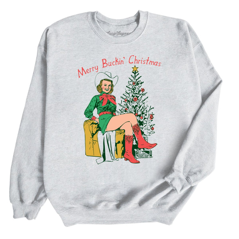 Merry Buckin' Christmas Graphic Sweatshirt - Ash