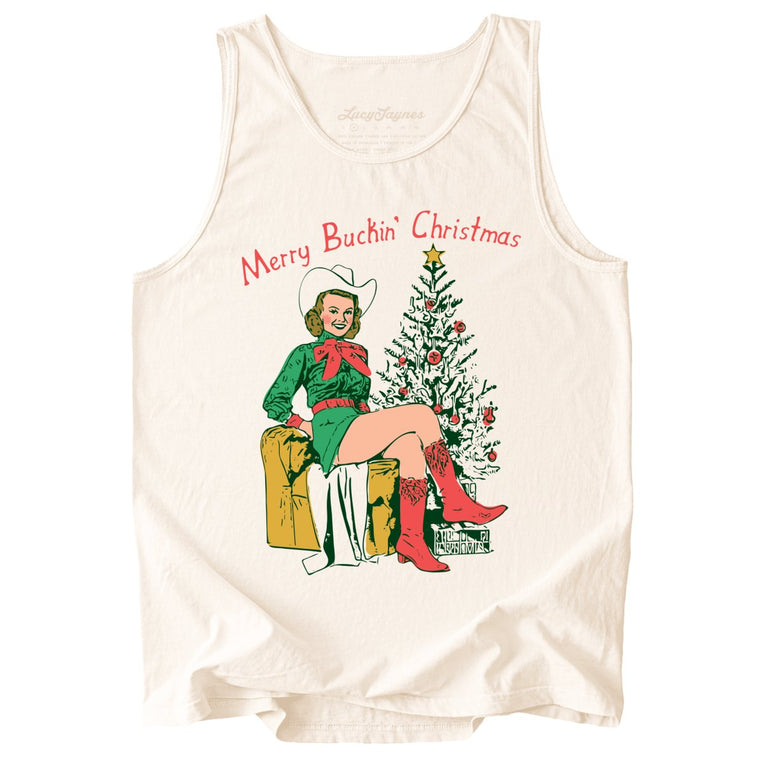 Merry Buckin' Christmas Comfort Colors Graphic Tank Top - Ivory