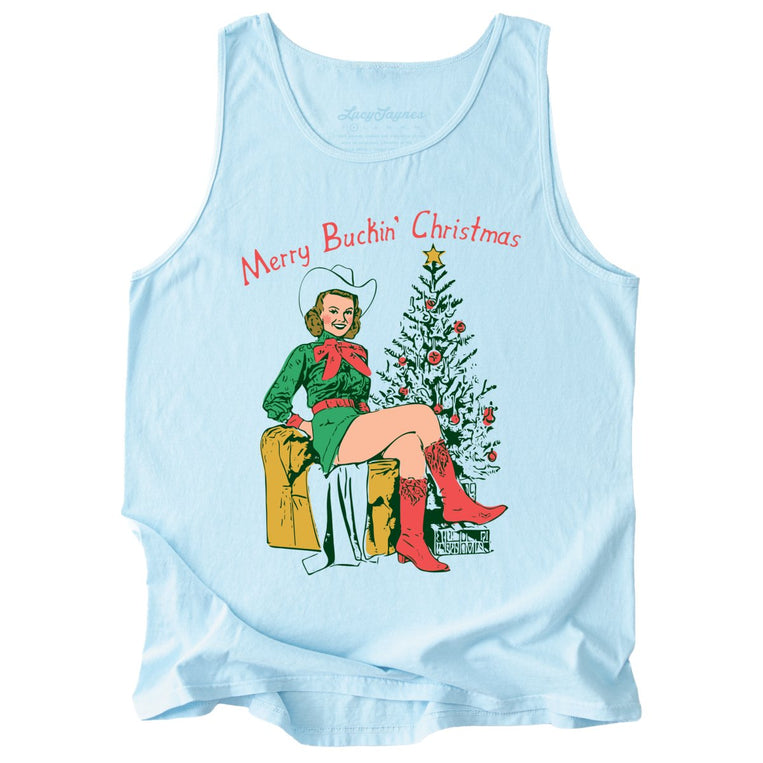 Merry Buckin' Christmas Comfort Colors Graphic Tank Top - Chambray