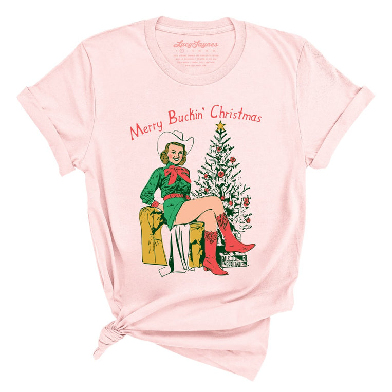Merry Buckin' Christmas Graphic Tee - Soft Pink