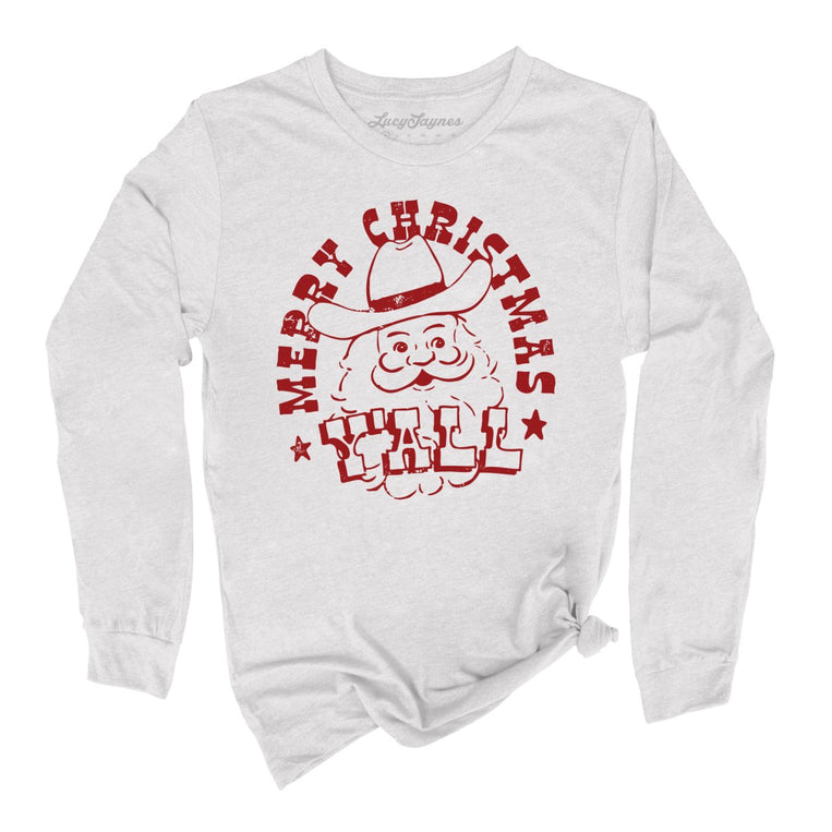 Merry Christmas Y'all Graphic Long Sleeve Tee - Ash