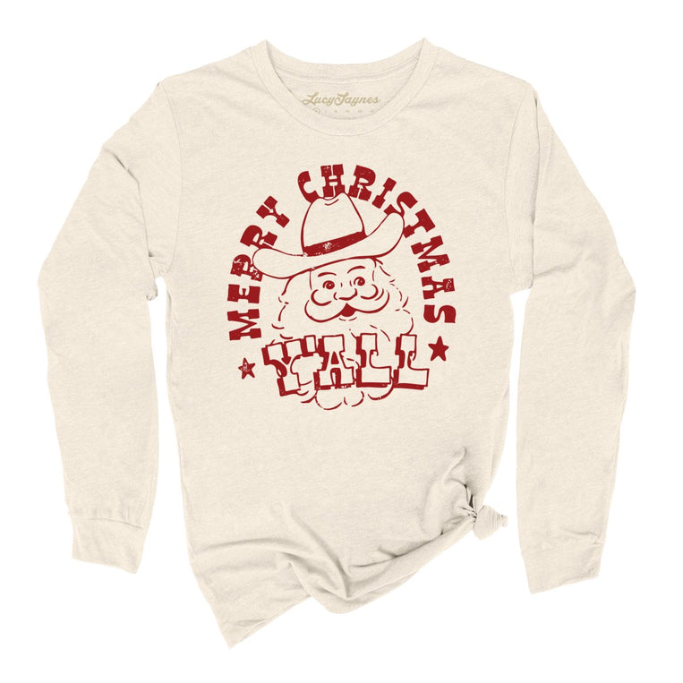 Merry Christmas Y'all Graphic Long Sleeve Tee - Natural
