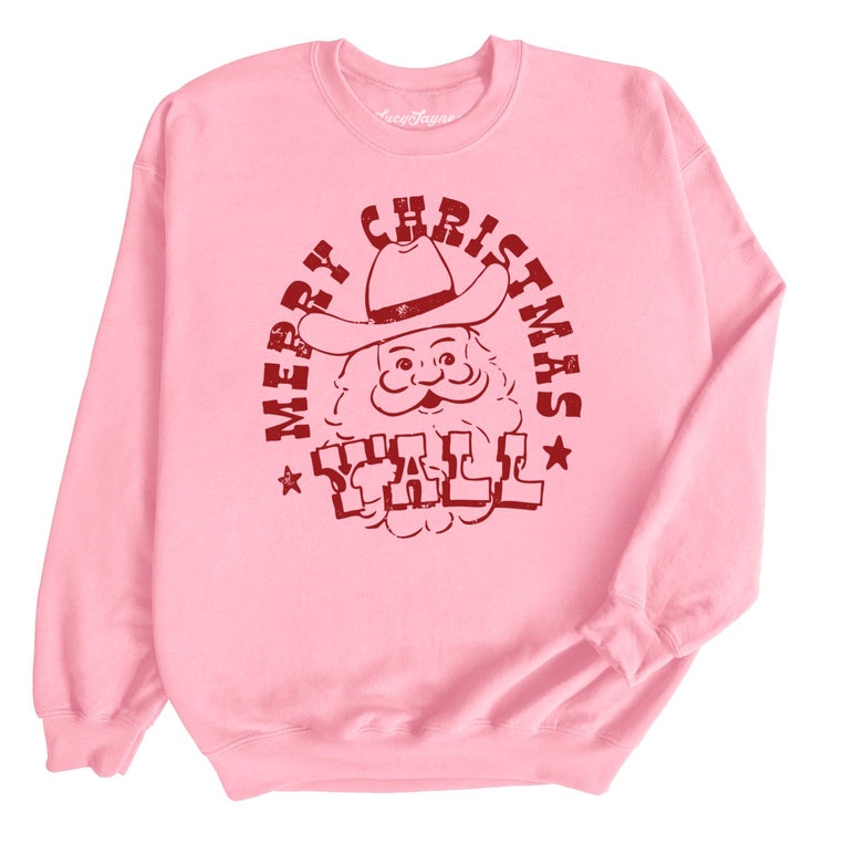 Merry Christmas Y'all Graphic Sweatshirt - Light Pink