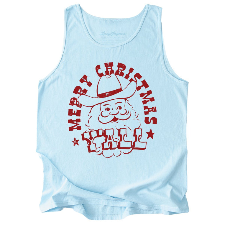 Merry Christmas Y'all Comfort Colors Graphic Tank Top - Chambray