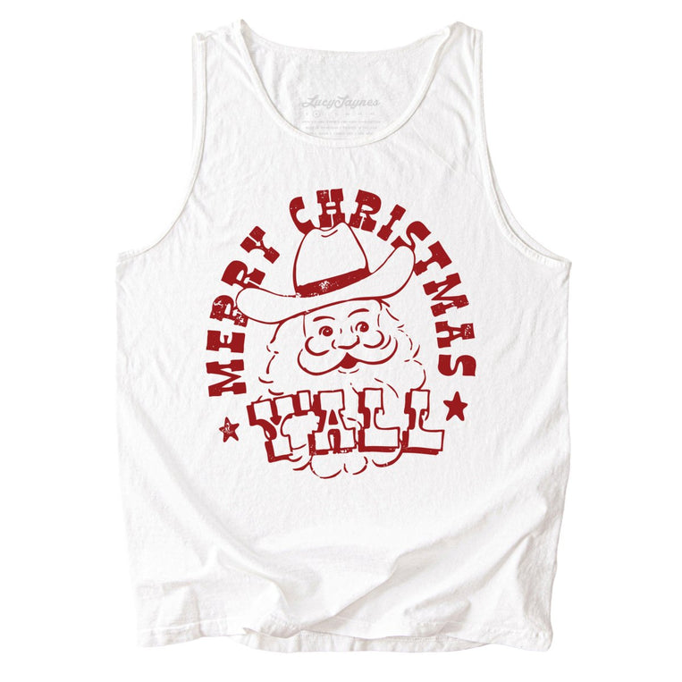 Merry Christmas Y'all Comfort Colors Graphic Tank Top - White