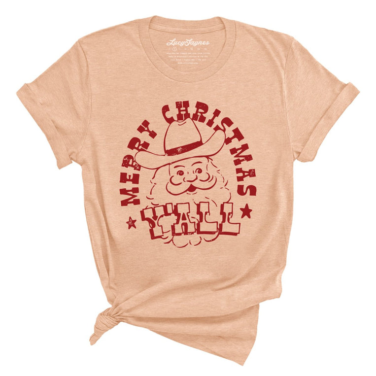 Merry Christmas Y'all Graphic Tee - Heather Peach