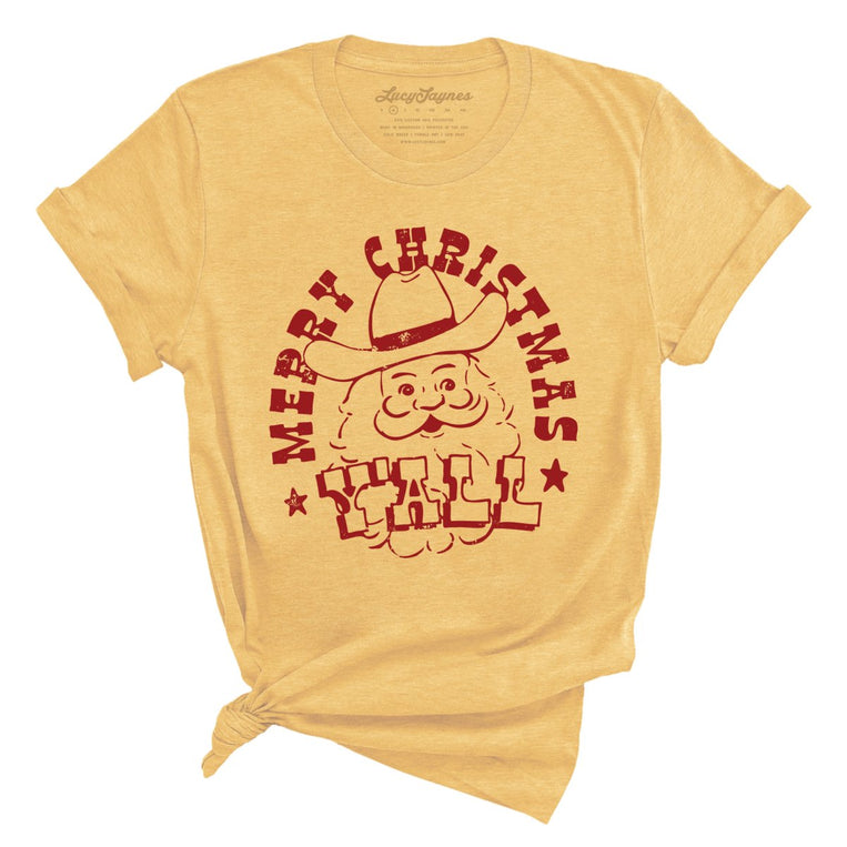 Merry Christmas Y'all Graphic Tee - Heather Yellow Gold