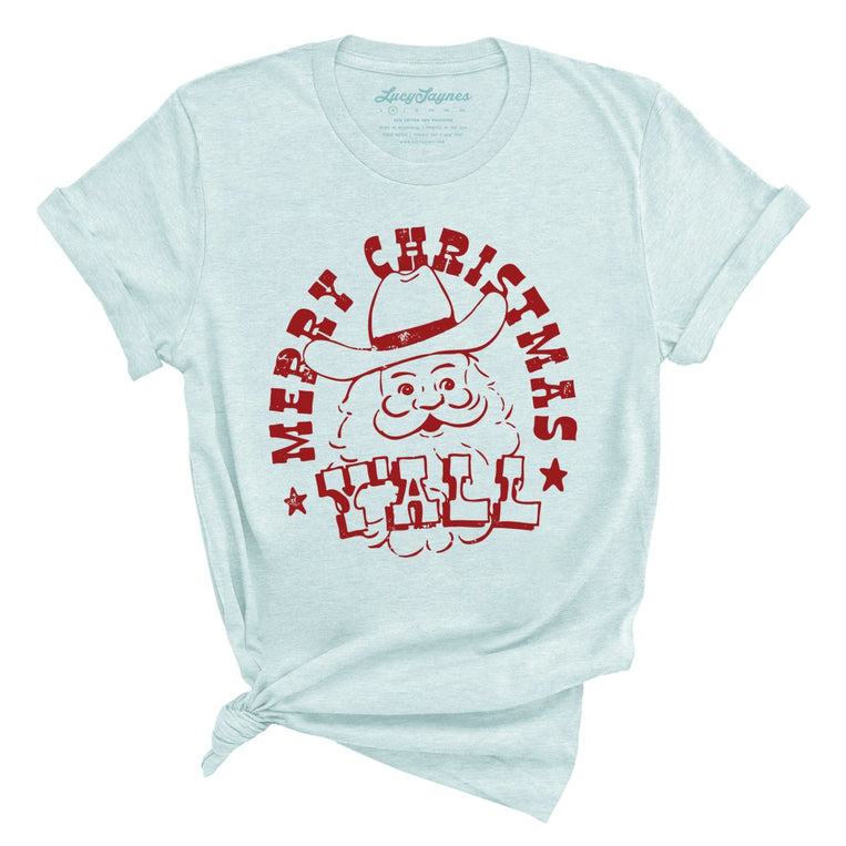 Merry Christmas Y'all Graphic Tee - Heather Ice Blue