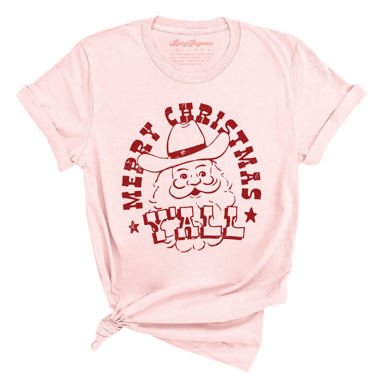 Merry Christmas Y'all Graphic Tee - Soft Pink