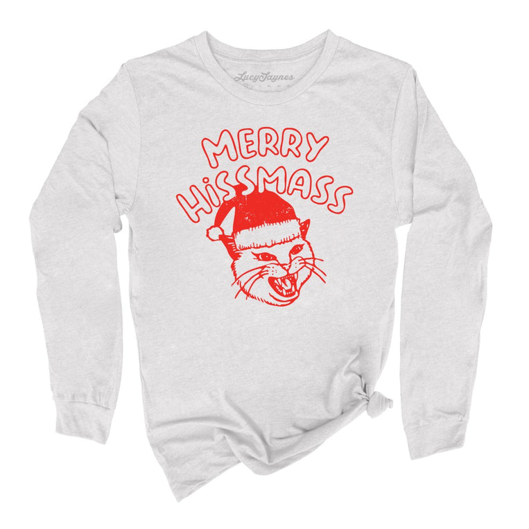 Merry Hissmass Graphic Long Sleeve Tee - Ash