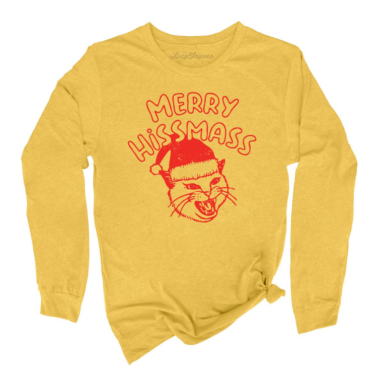 Merry Hissmass Graphic Long Sleeve Tee - Heather Yellow Gold