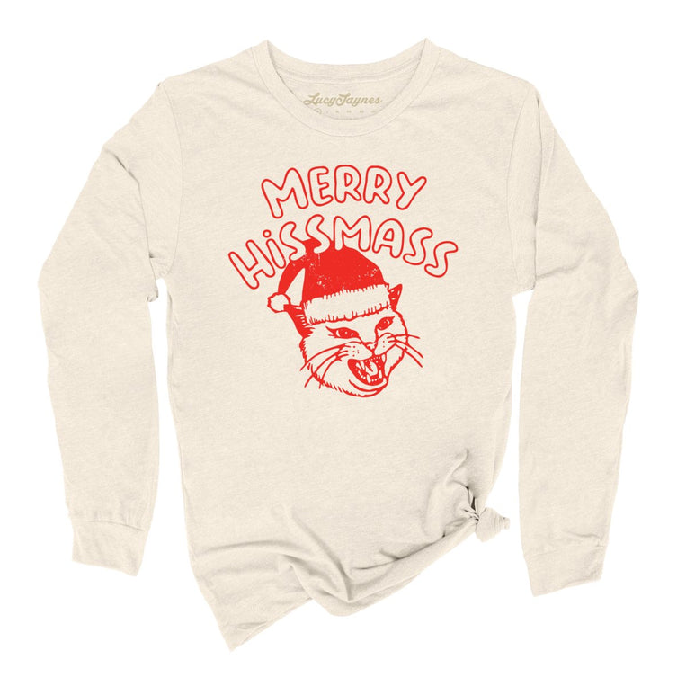 Merry Hissmass Graphic Long Sleeve Tee - Natural
