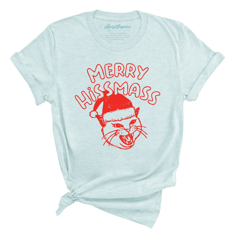 Merry Hissmass Graphic Tee - Heather Ice Blue