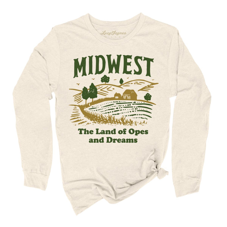 Midwest Land of Opes and Dreams Graphic Long Sleeve Tee - Natural