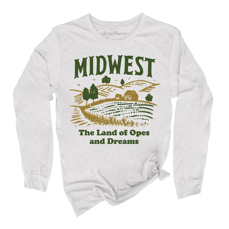 Midwest Land of Opes and Dreams Graphic Long Sleeve Tee - Ash