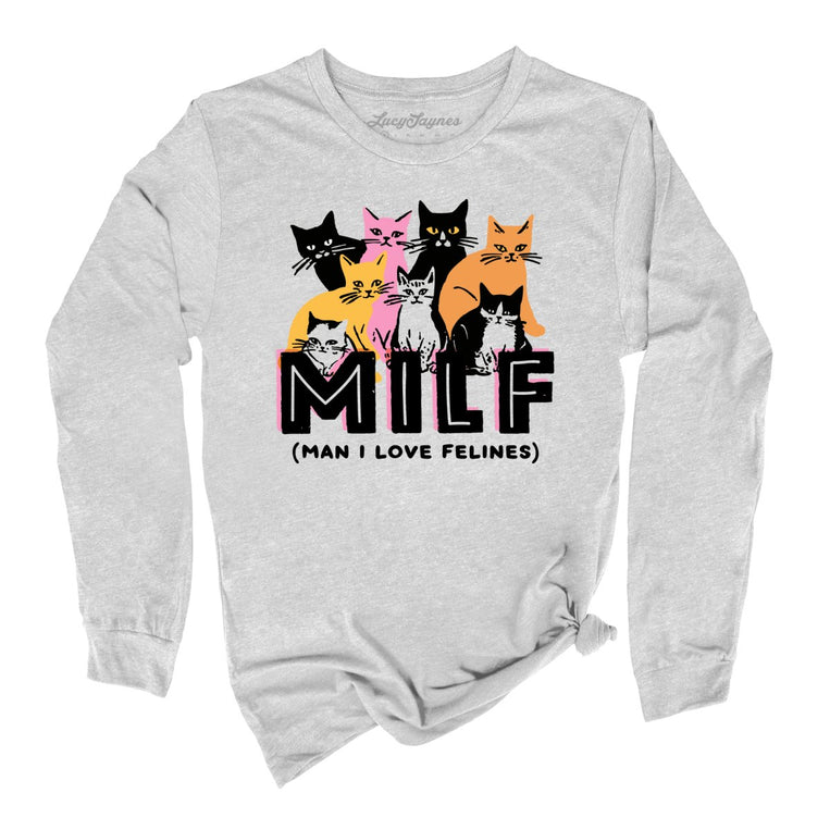 Milf Man I Love Felines Graphic Long Sleeve Tee - Athletic Heather