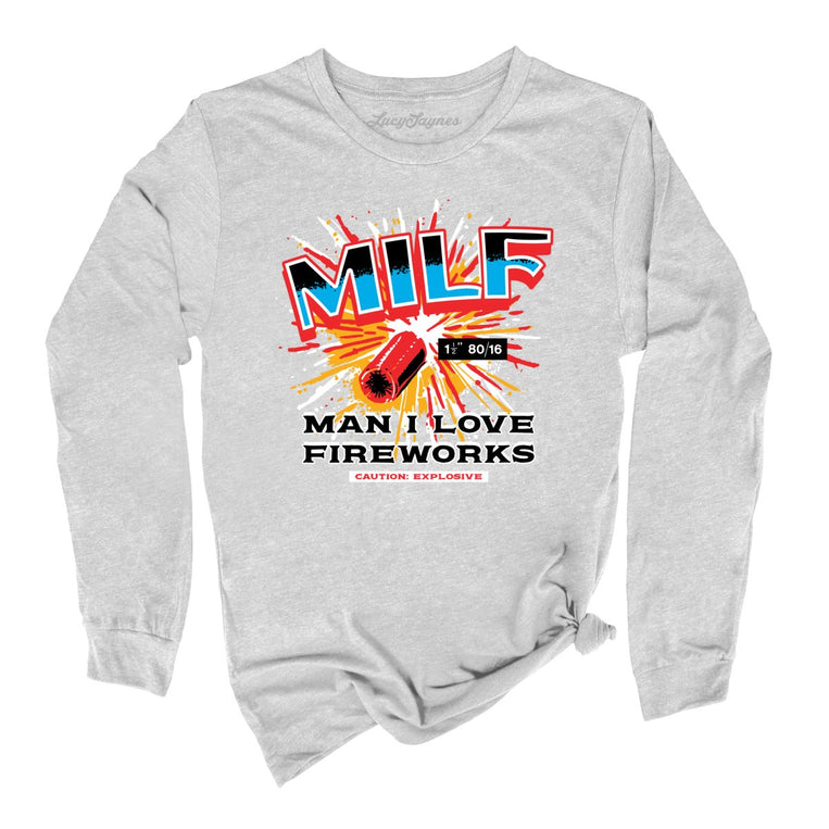 Man I Love Fireworks Graphic Long Sleeve Tee - Athletic Heather