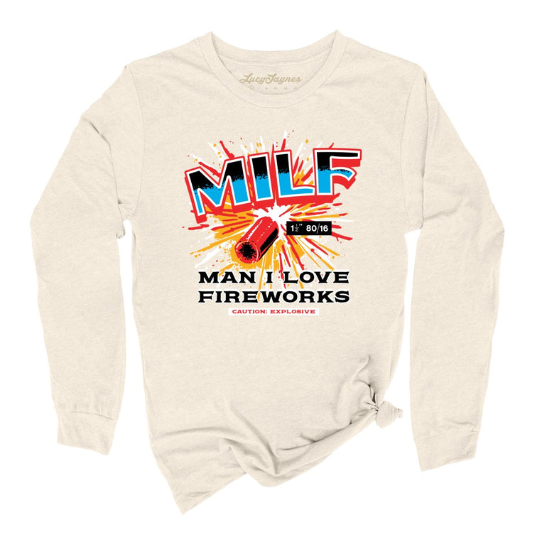 Man I Love Fireworks Graphic Long Sleeve Tee - Natural