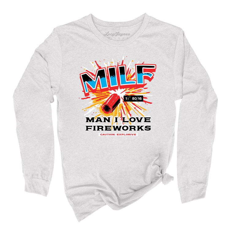 Man I Love Fireworks Graphic Long Sleeve Tee - Ash