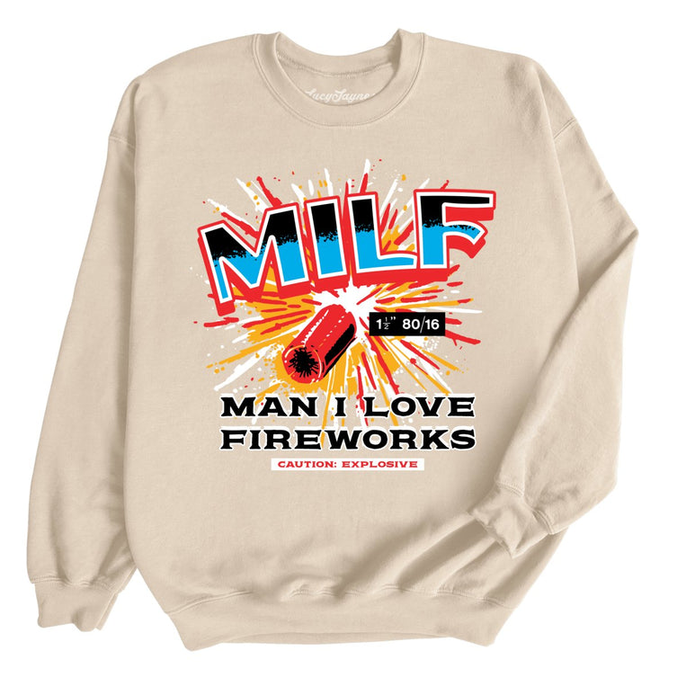 Man I Love Fireworks Graphic Sweatshirt - Sand