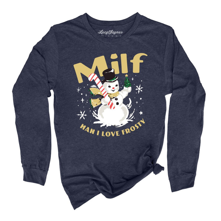 Man I Love Frosty Graphic Long Sleeve Tee - Heather Navy